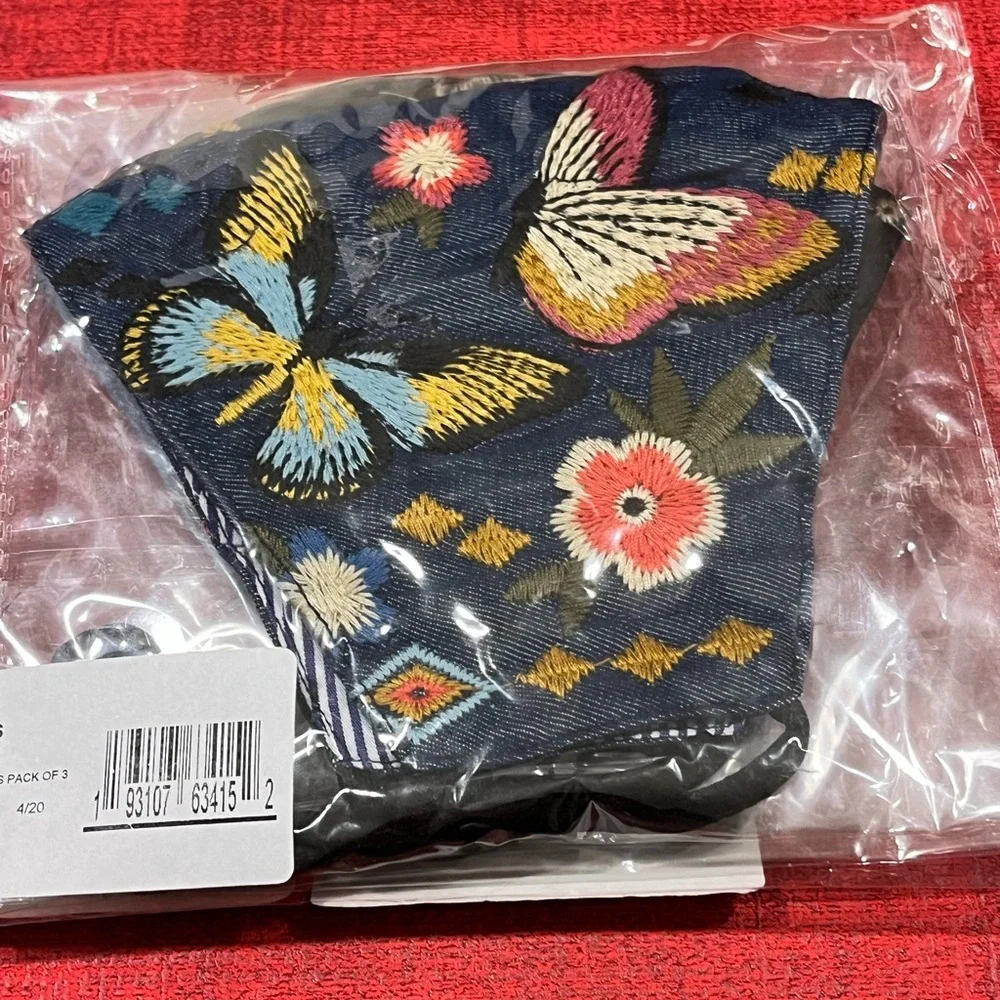 JOHHNY WAS NWT AUTHENTIC 3-DIFFERENT DESIGN DEMIN ADJUSTABLE STYLISH FACE MASKS